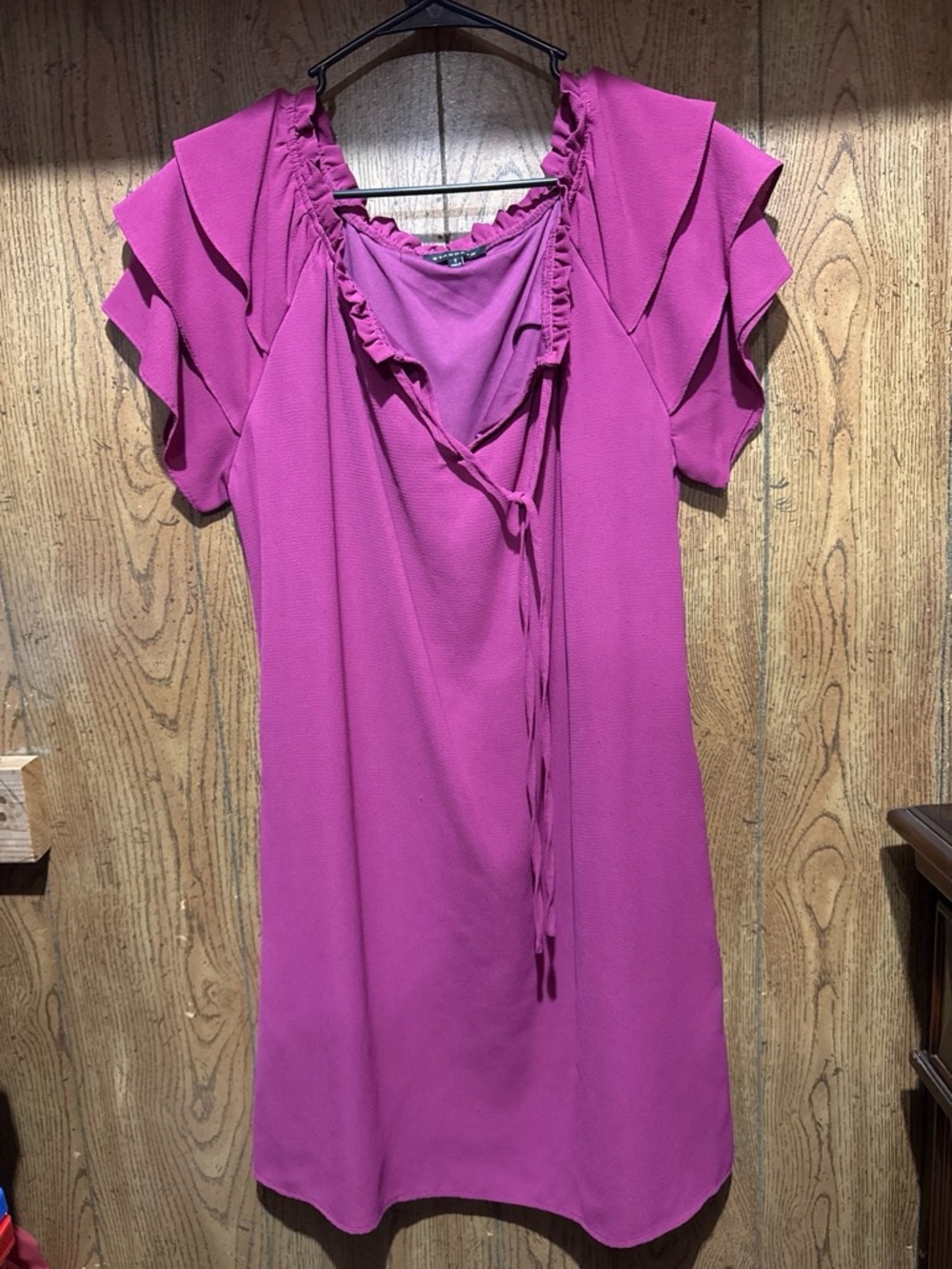 Staccato Magenta Ruffle Tie-Neck Tunic